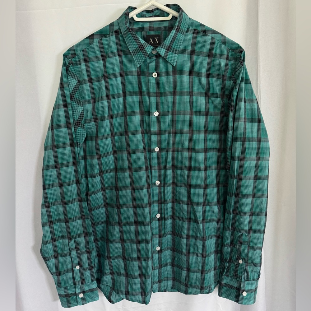 Armani Exchange Green and Black Checkered Shirt